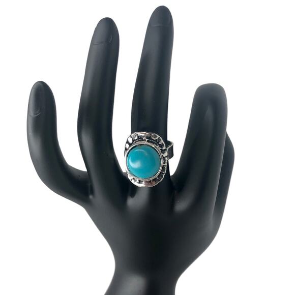 Silver Boho Ring with Turquoise Stone Ring - Size Adjustable - Picture 2 of 6